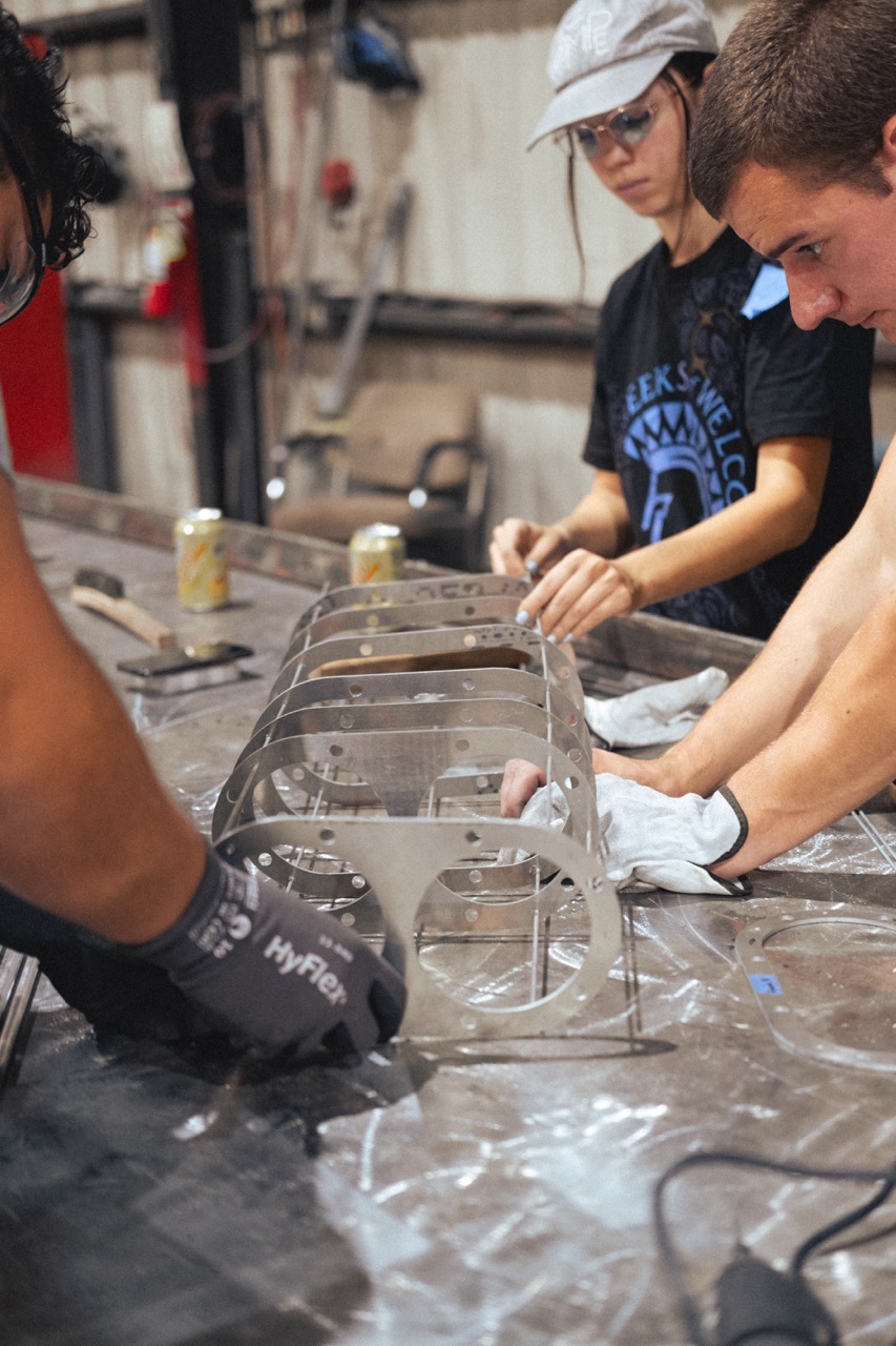 Students working together on a build day